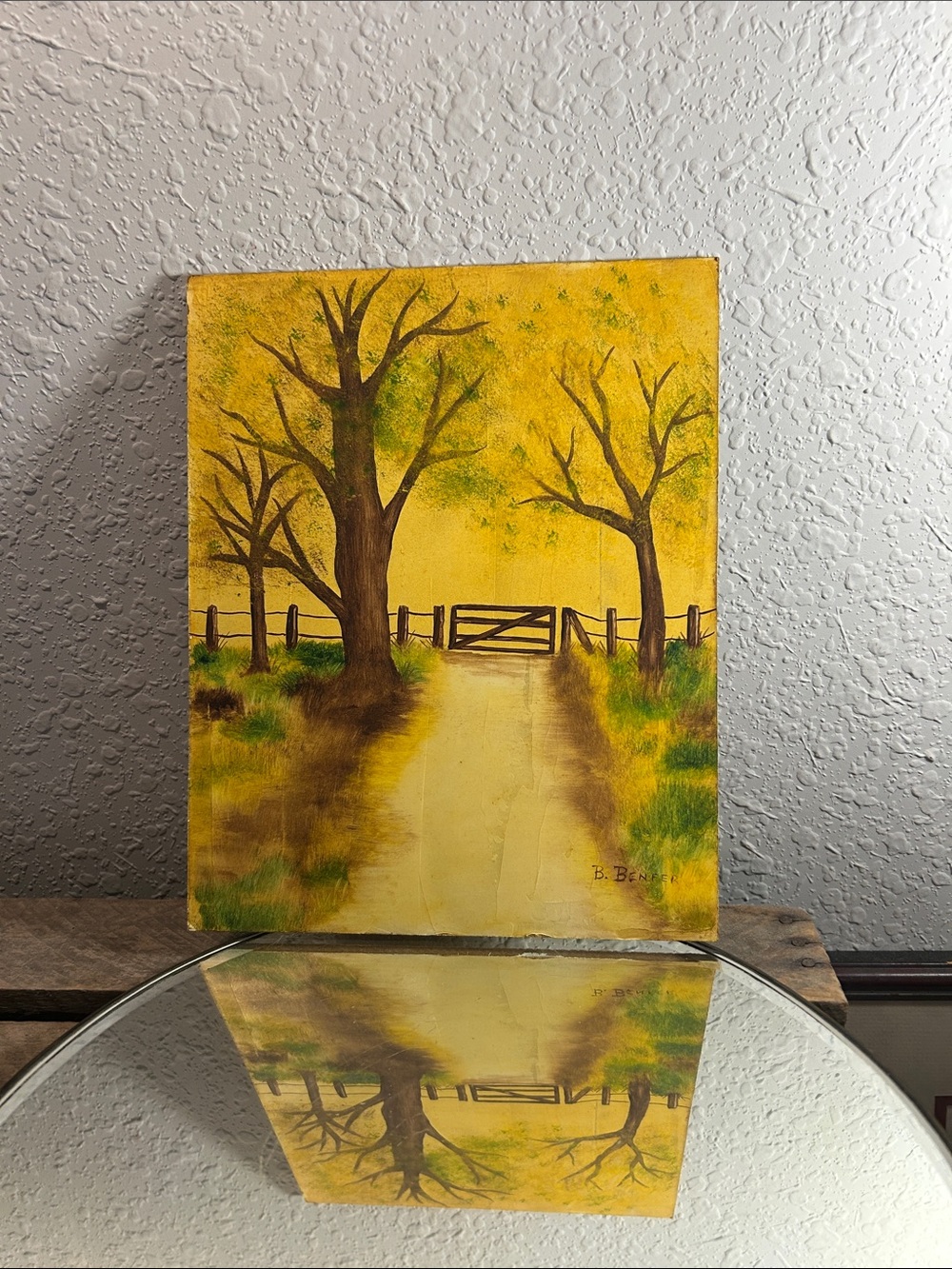 Original Art, unframed Yellow Tree Lane Canvas Art, Simple,Cottage Core, country